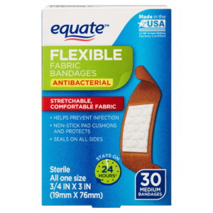 Equate Adhesive Bandages Flexible, Antibacterial, Natural, 30 Count