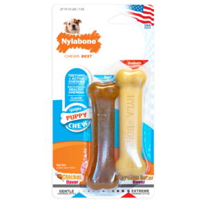 Nylabone Classic Puppy Chew Flavored Durable Dog Chew Toy Bones X-Small/Petite (2 Count)