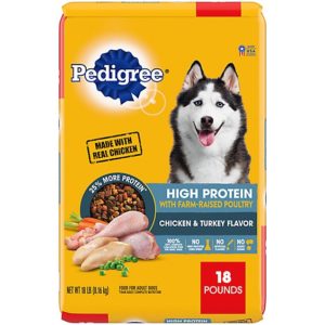 PEDIGREE High Protein Adult Dry Dog Food Chicken and Turkey Flavor Dog Kibble, 18 lb. Bonus Bag